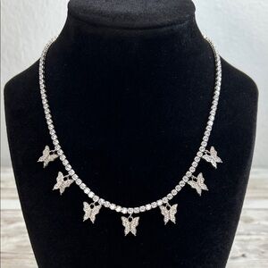 Butterfly tennis choker necklace with cubic zirconia stones